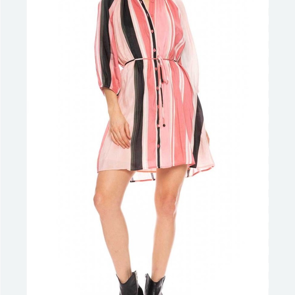 APIECE APART New York Pink Raglan Sleeve Button Front Linen Silk Midi Dress